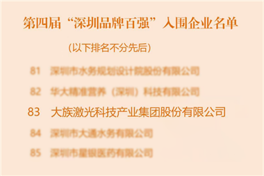 以光为笔，镌刻中国智造新高度丨大族激光获评“第四届深圳品牌百强企业”！